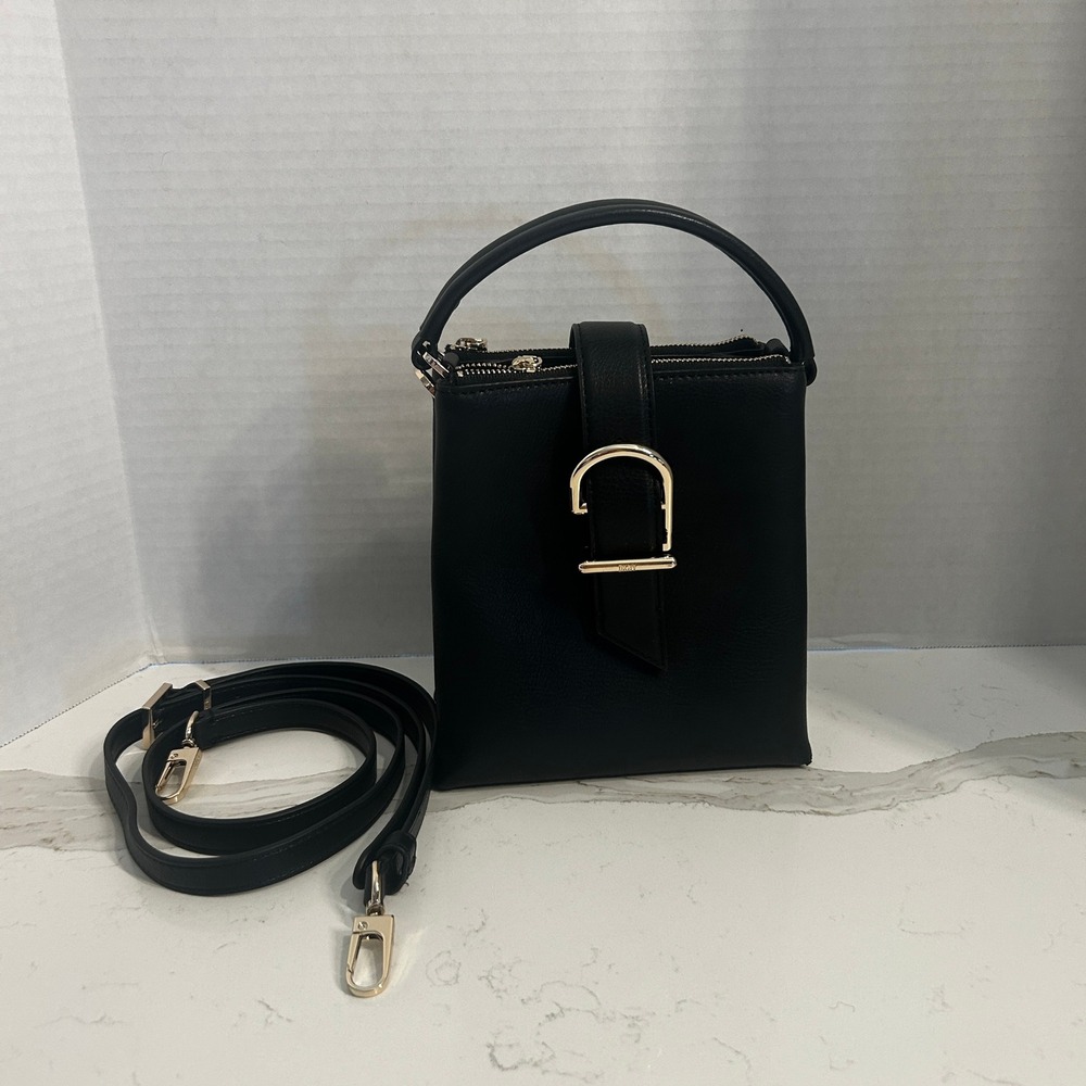 DKNY Mini Crossbody Bag Black Top Handle Purse Hand Bag Gold Hardware Structured
